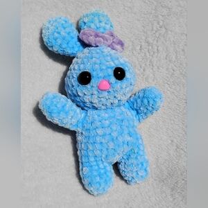 Bunny Plushie Handmade Crochet - Blue With Purple Bow